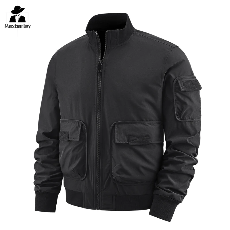 Veste de travail multi-poches coupe-vent pour hommes, manteau de baseball rétro tout match, col montant, décontracté, d'âge moyen, automne