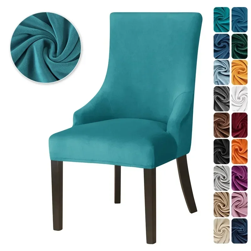 1PC Color Washable Dining Chair Cover Velvet Elastic Wingback Chair Cover High Back Sloping Armchairs