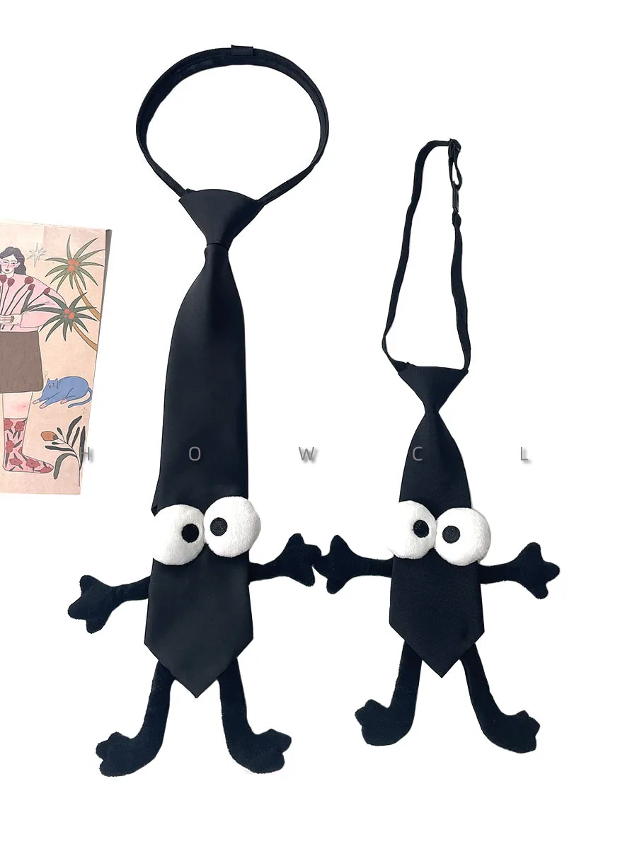 Original funny black tie parent-child style trendy knot-free zipper shirt accessories personalized fashion versatile neck tie