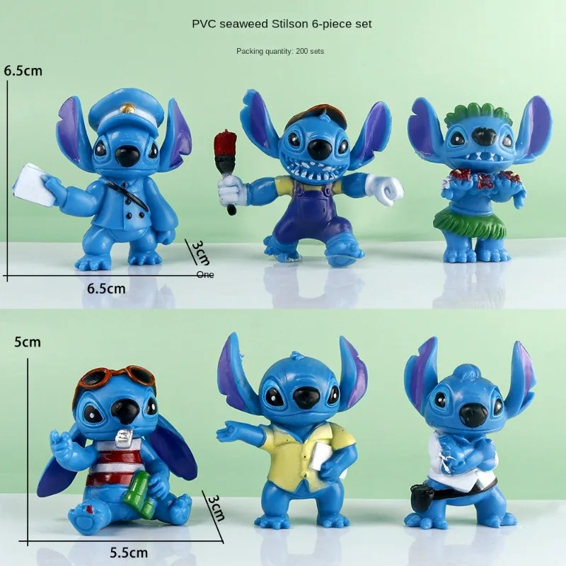 6pcs Disney Anime Figures seaweed Stitch Doll Cartoon Toys PVC Q version birthday cake decorations Toy Pendant Children gifts