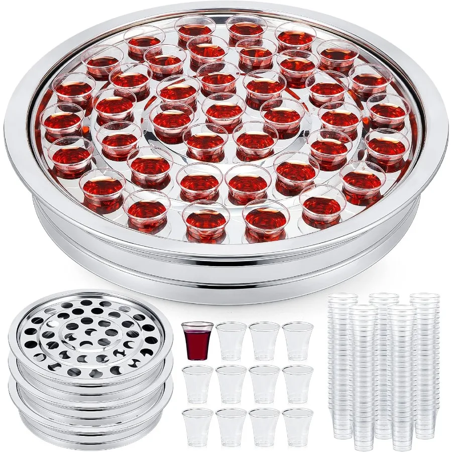 

3 Pcs Communion Trays for Churches Set Church Supplies Plates for Church with Disposable Cups Silver