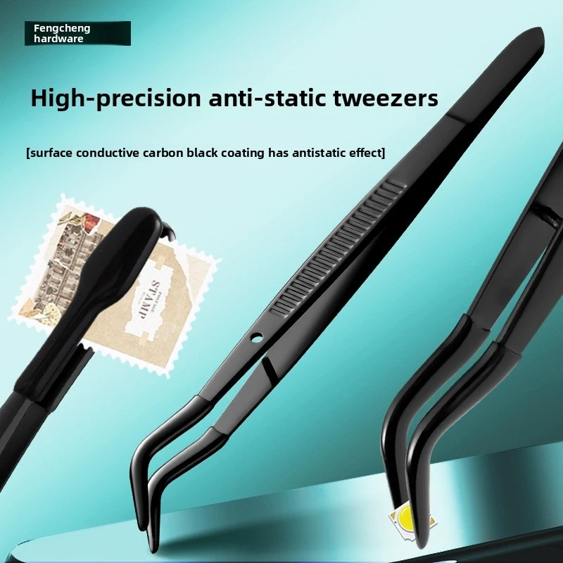 Stainless Steel Silicone Tip Tweezers Anti-Slip Black Grip Lightweight Precision for Journal Crafts Beauty Sticker Picking DIY