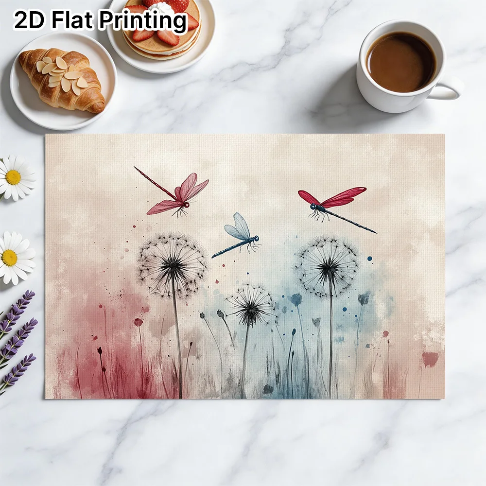 Modern Minimalist Placemats Suitable for Daily Meals,Rectangular Table with Dandelion & Dragonfly Design
