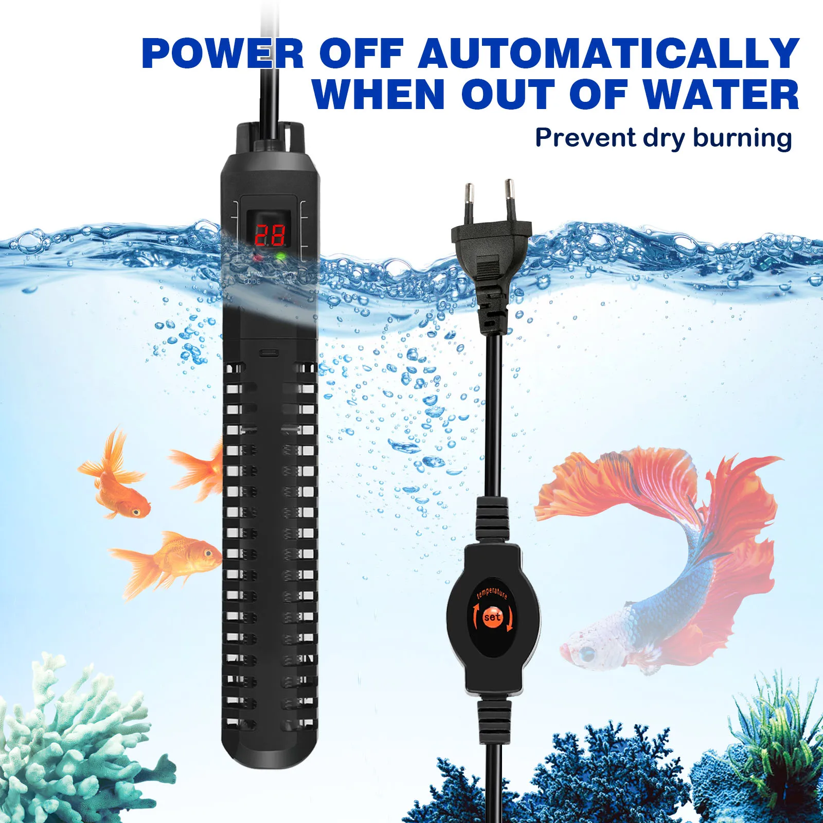 Riscaldatore per acquario da 500 W Temperatura regolabile Display digitale a LED Protezione da surriscaldamento Termostato Riscaldatore per acquari 50L-400L