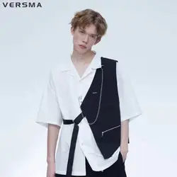 VERSMA Korean Trendy One-shoulder Vintage Vest Waistcoat For Men Hip Hop Streetwear Chic Biker Vest Sleeveless Motorcycle Jacket