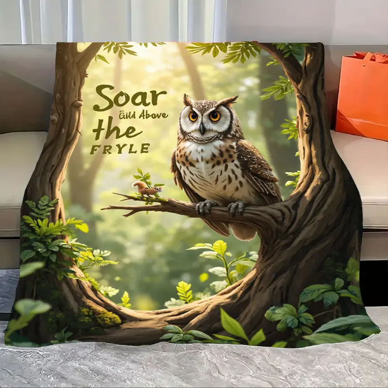 

1pc Flannel Blanket "Forest Owl & Squirrel Blanket - Soar Above the Fryle, Cozy Nature Scene"