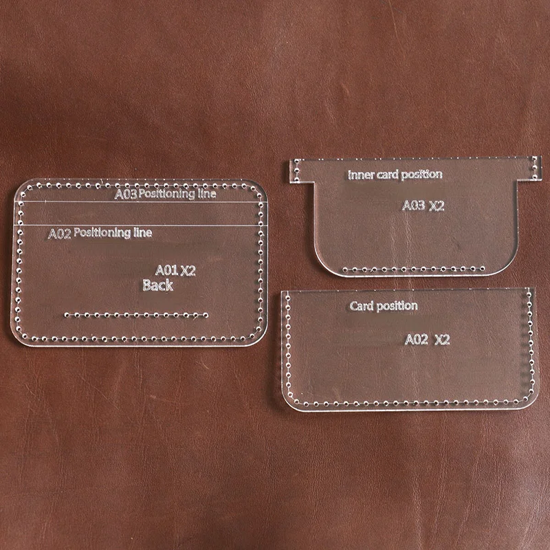3pcs/ set Leather Handmade Craft Women Mini Card Case Pocket Wallet Sewing Pattern Acrylic Stencil Template Sewing with Holes