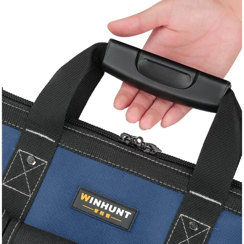 1680D Heavy Duty Tool Bag Organizer, Waterproof Hard Base Wide Mouth Tool Tote Bag with Multi Pockets for Electrician Mechanic
