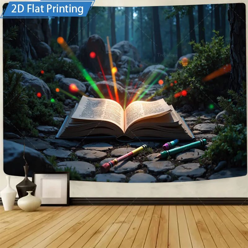 [2D FLAT] 1pc 4x16inch Metal Sign Enchanted Forest Book Magic 2D Flat Print Wall Art Decor for Kids Room
