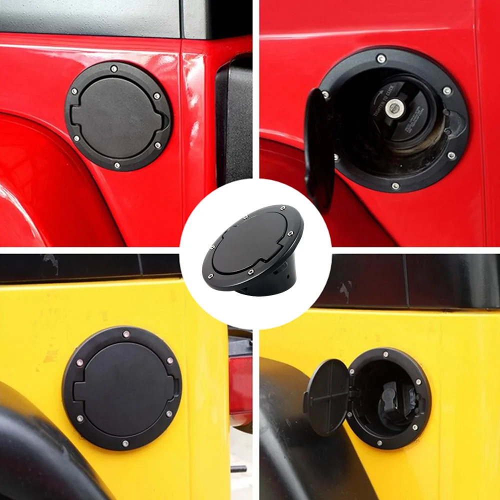 Fuel Tank Cap Cover Auto Car Aluminum Alloy ABS Fuel Door Gas Lid Tank Cap Cover Black for Jeep Wrangler JK JKU 2007-2018