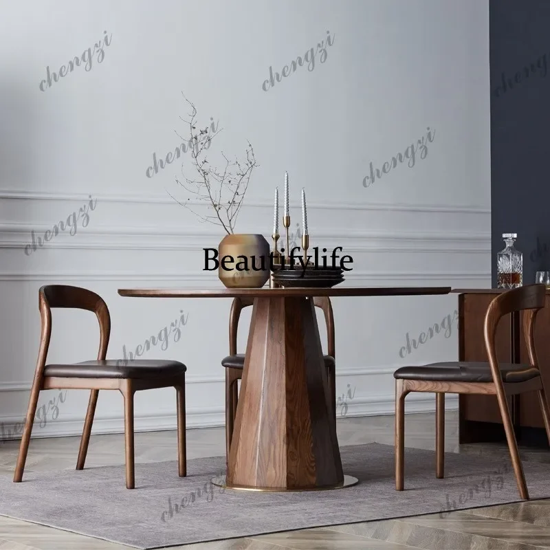 K153 Modern Luxury Brown Dining Table 6 Person Design Living Room Round Dining Table Restaurant Nordic  Home Furniture