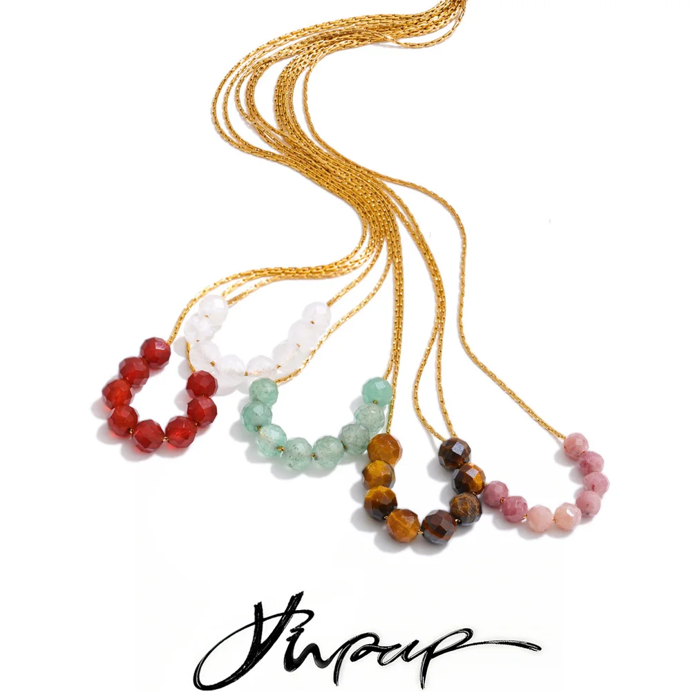 Yhpup Natural Aventurine Agate Tiger Stone Beads Chain Drop Necklace High Quality Fashion Collar Jewelry Gala Gift Wholesale