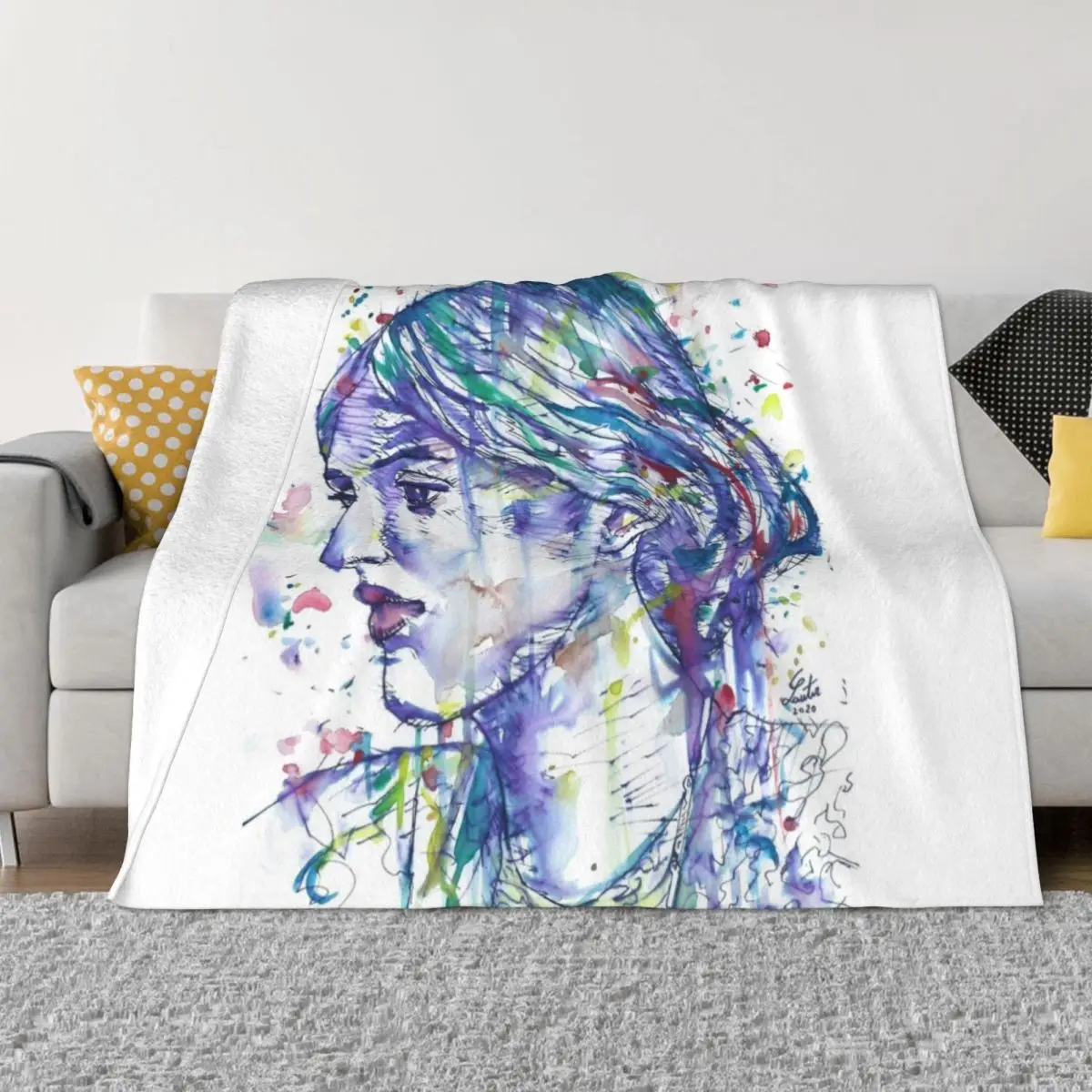 VIRGINIA WOOLF watercolor and ink portrait.1 Throw Blanket Warm Blanket Blankets For Bed