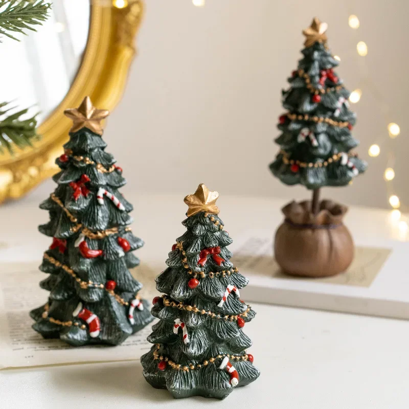 Árbol de Navidad de escritorio en miniatura, decoración festiva de resina, conjunto de regalo de vacaciones para fiesta de Navidad, decoración de mesa para el hogar, fondo fotográfico