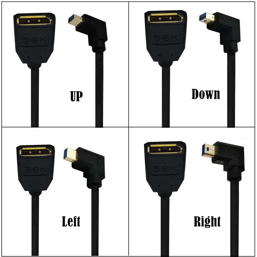 DisplayPort 1.4V 8K DP Extension Cable Mini DP DisplayPort 90 Degree to DisplayPort Female Cable for Displays Monitors 0.3M