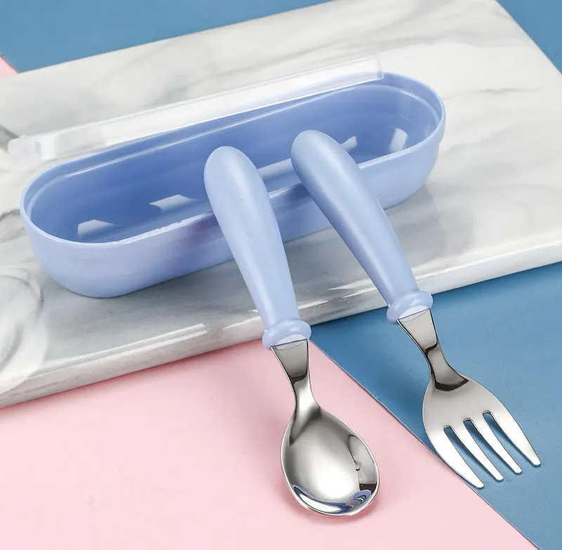 2 stücke Kinder Löffel Gabeln Mit Box Edelstahl Geschirr Besteck Lebensmittel Fütterung Baby Fütterung Geschirr Set Kinder Utensil – Detail 5