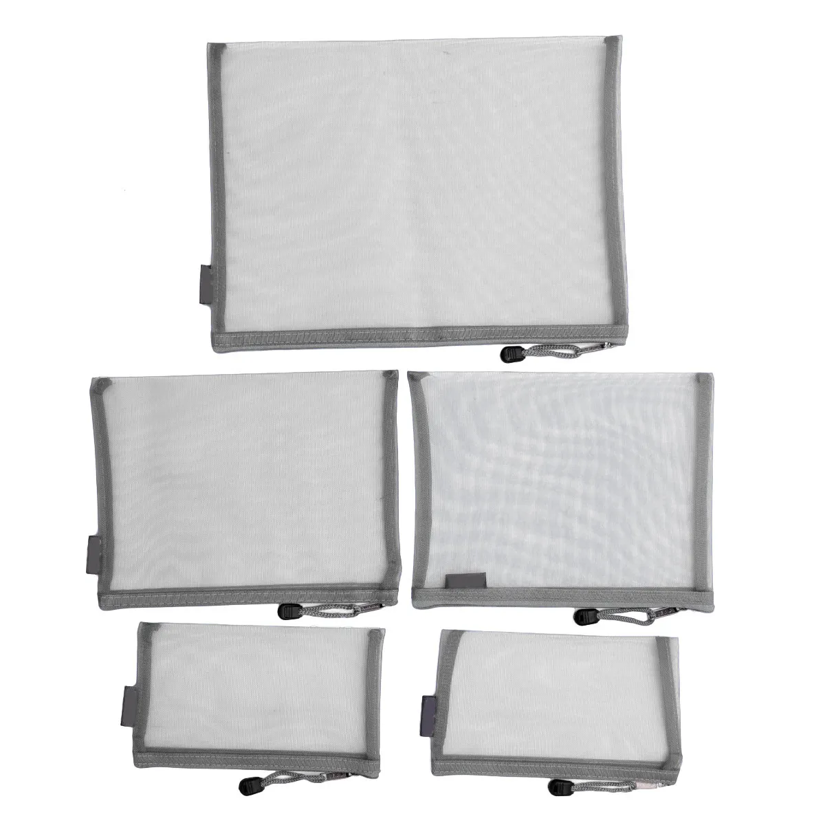 

5Pcs Grey Mesh File Bag Zipper Portable Stationery Pouch for Office School Document Organizer Pen Phone Storage