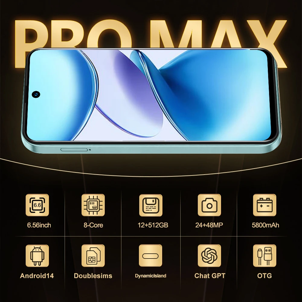 هاتف FUFFI X7 Pro الذكي Android14 5G بطاقة مزدوجة 6.56 بوصة HD 12GB + 1TB ROM MTK 8 Core 5800mAh Google Play Store الهاتف المحمول