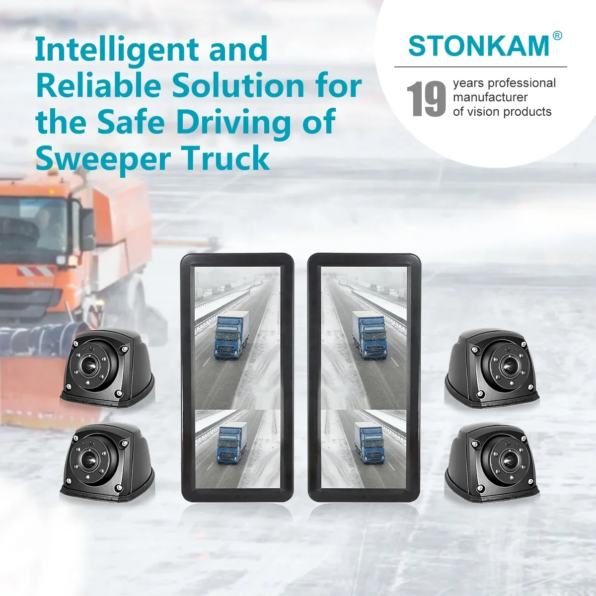 STONKAM 12.3 Inch Electronic Side Mirror System Side View Camera Waterproof Monitor In-cab Install