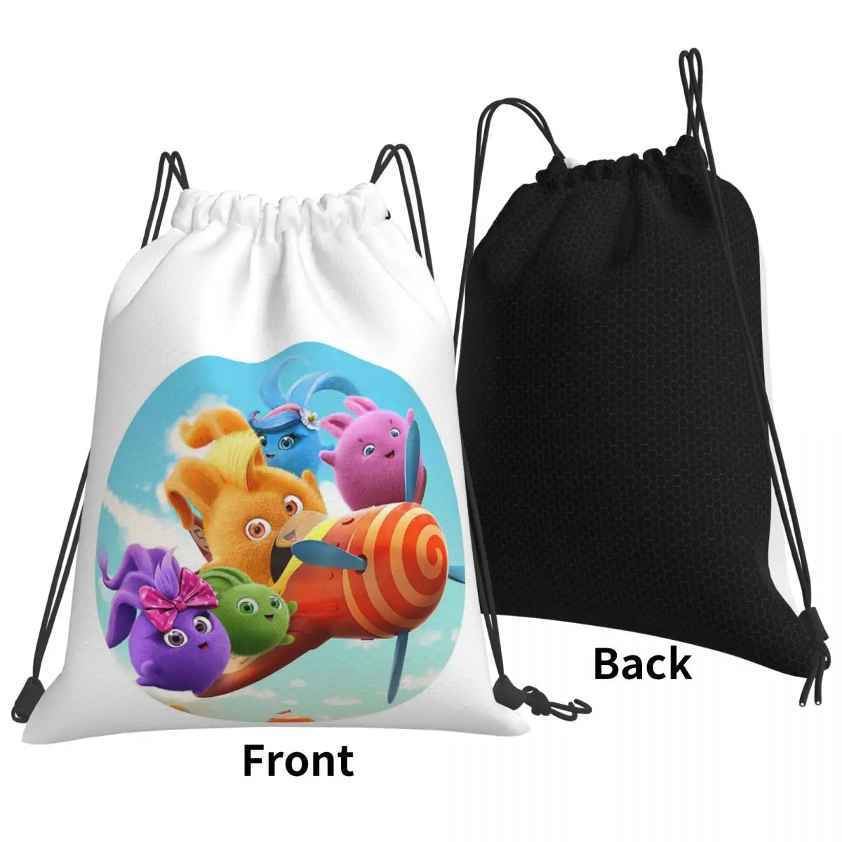 Sunny Bunnies Anime Cartoon Backpacks Casual Drawstring Bags Shoes Bag Book Bags for Man Woman School