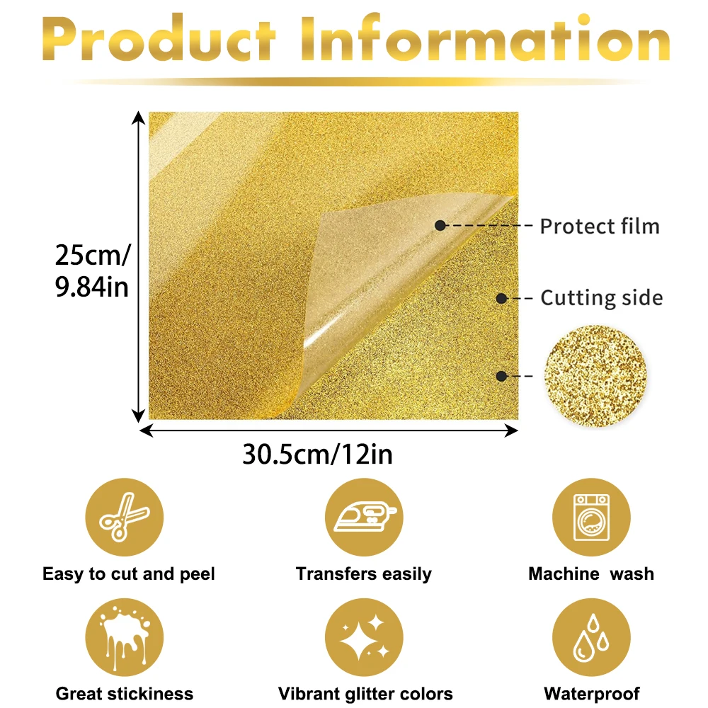 12-Color Single-Tone Onion Powder Vinyl Heat Transfer Film 25cm X 30.5cm DIY Pattern Heat Transfer Iron-On Clothing Accessories