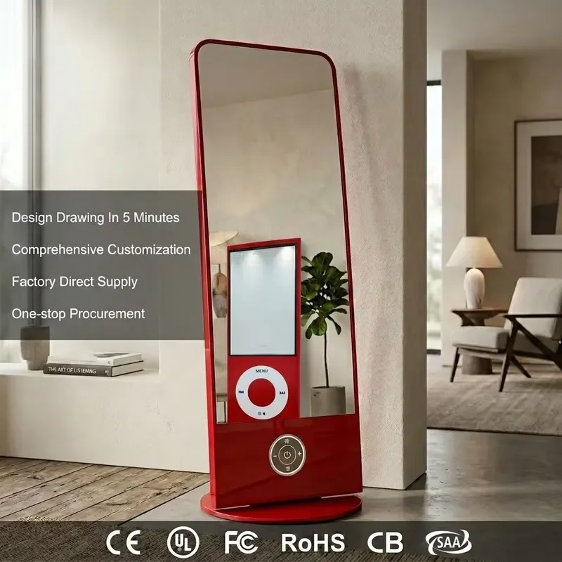 Custom CE Art Color Floor to Ceiling Wood MP3 Shape Decorative Mirror for Home Decoration and Gallery
