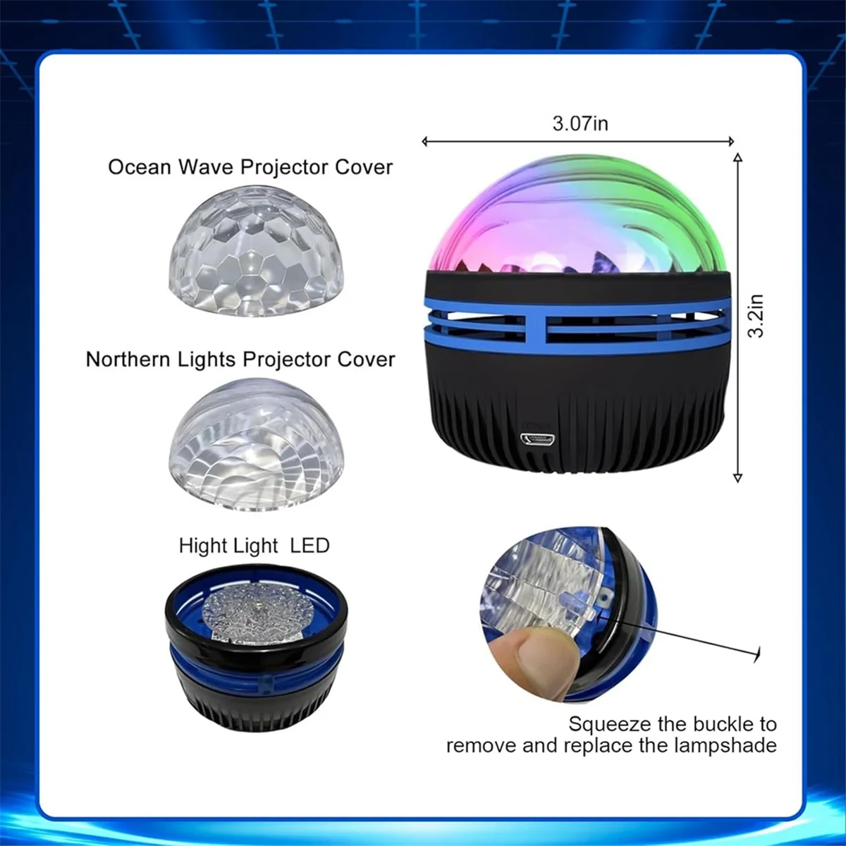 Northern Lights e Ocean Waves Projector, 2in 1, Aurora Lights Projector,Night Light Projector