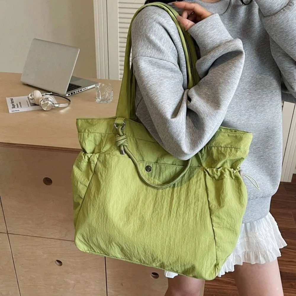 

Korean Solid Color Women's Totes Bag Casual Versatile Nylon Shoulder Bag Large Capacity Zipper Commuting Handbag Female