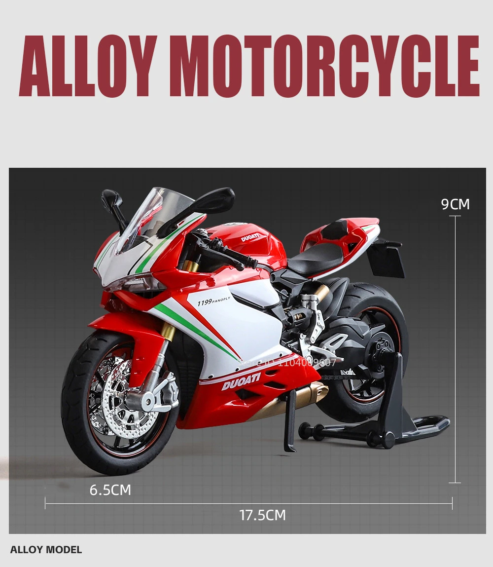 Maßstab 1:12 1199 Motorrad-Spielzeug-Modellautos, Legierung, Druckguss, Stoßdämpfung, Ton, Licht, Kettengestänge, Simulationsmotoren für Jungen – Detail 3