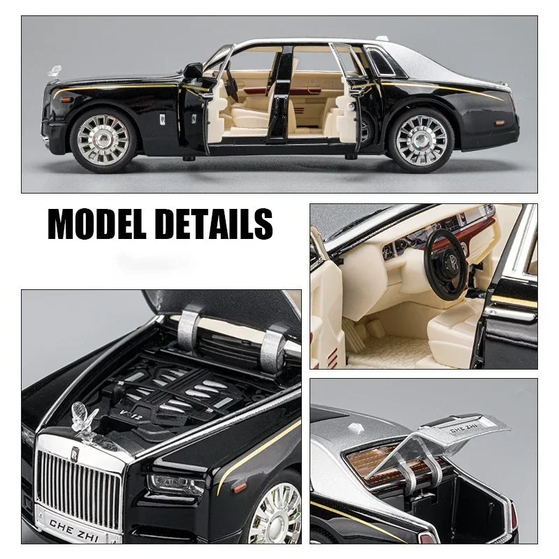 Rolls Royce Phantom ain Modelo de Carro Alloy, Diecasts, Veículos de Brinquedo, Modelo de Carro Leve e Som, Puxar, Brinquedos Infantis, Presentes, 1:24