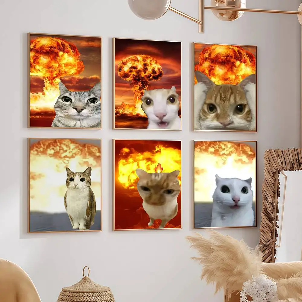 Pósteres divertidos con memes de Cat Fire Boom, decoraciones de pared para dormitorios, dormitorios y salas de estar, regalo