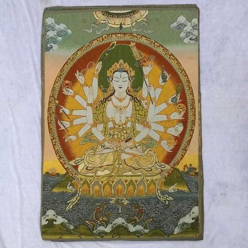 Tibet Tibetan Cloth Silk Zen thousand-hand guanyin god Thangka Tangka Embroidery Painting Embroidery Hanging Pictures