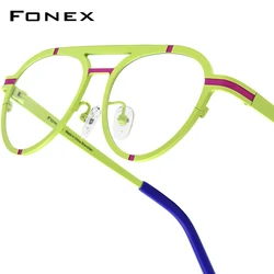 FONEX Pure Titanium Glasses Frame Women 2025 New Trendy Fashion Brand Design Polygon Eyeglasses Men High Quality Eyewear 85841
