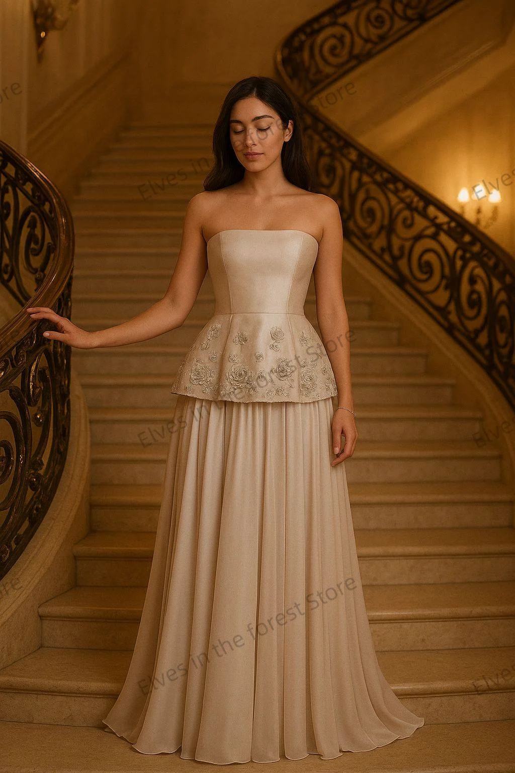 فساتين سهرة أنيقة بلون الشمبانيا على شكل حرف A فساتين حفلات على شكل قلب مخصصة أنيقة مزينة بالدانتيل فساتين زفاف شيفون