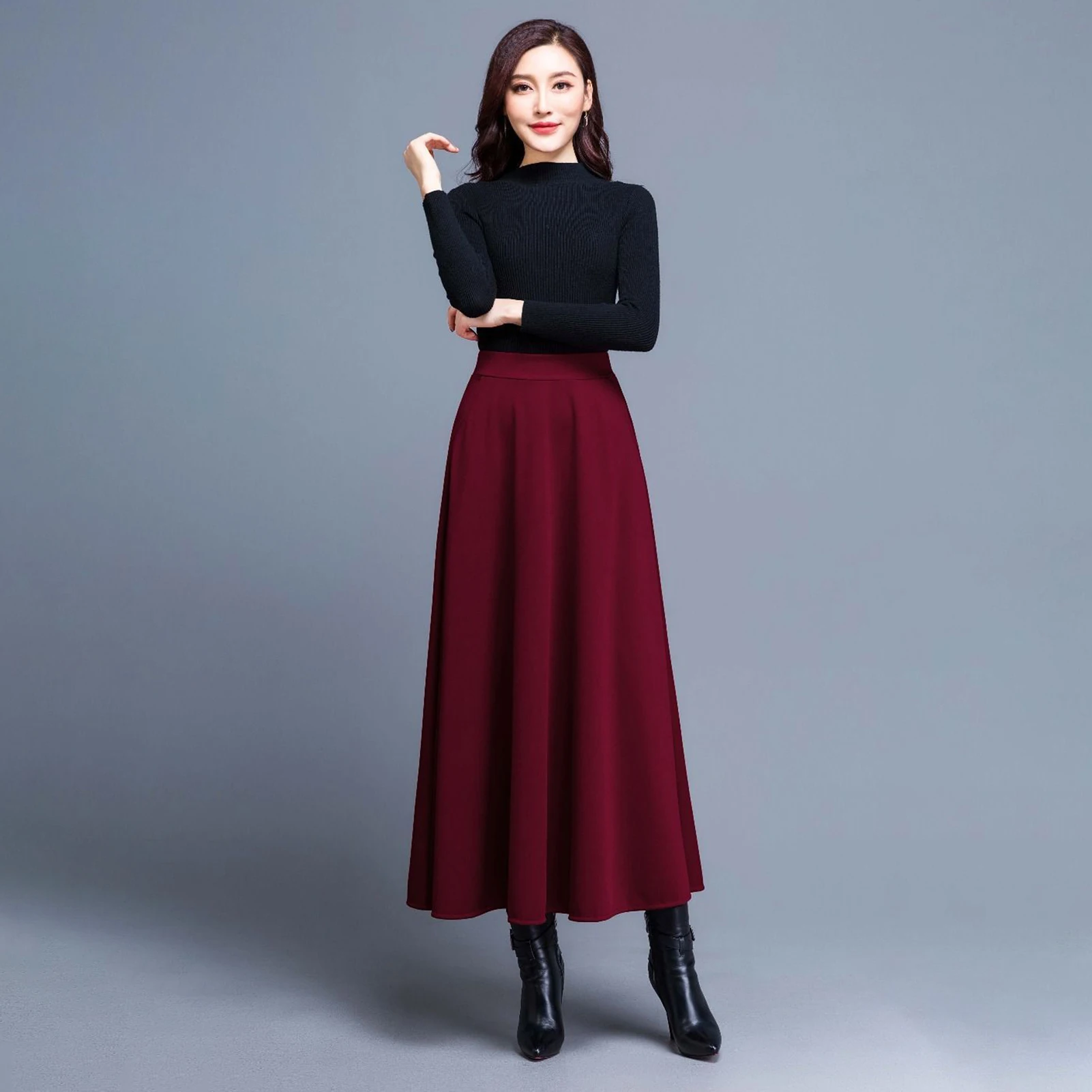 Elegant Skirt Side Pockets Large Hem A-Line Midi Skirt Autumn High Waist Party Skirt Winter Women Long Skirt Temperament Skirt