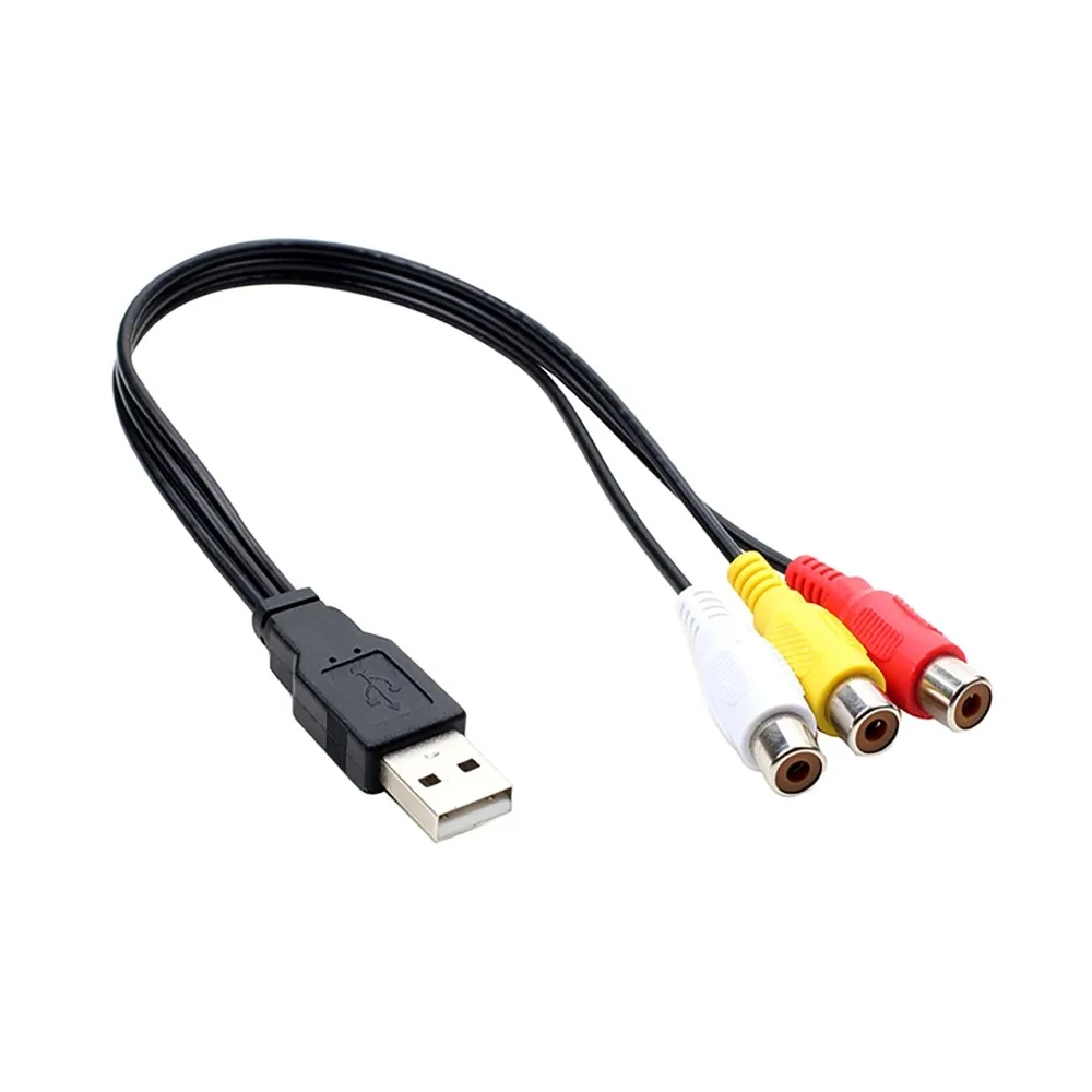 USB to 3RCA AV Cable USB-A Male to 3 RCA Male/Female Jack Audio Video AV Composite Cord for Set-Top Box DVD TV 1.5m
