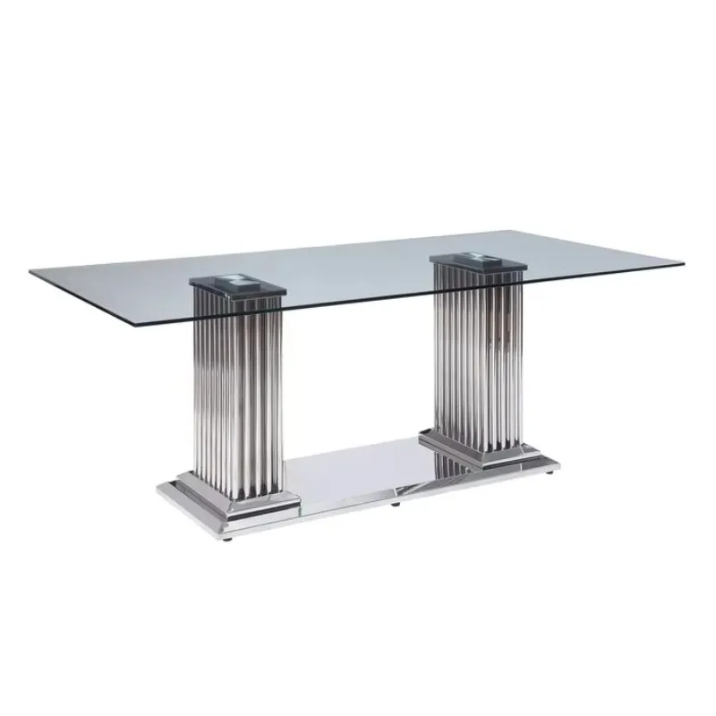 Modern stainless steel base tempered glass top dining table accent wedding banquet family dining room furniture