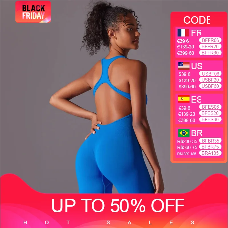 

Seamless Racerback Gym Jumpsuit Women Scoop Neck Workout Bodysuits Fitness Sports Overalls Dames Sexy Athletic Romper Playsuit