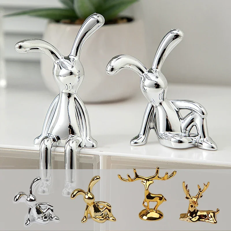 Car Center Console Personality Decoration Cartoon Animal Pendant Plating Rabbit Deer Home Table decoration Auto Interior Parts