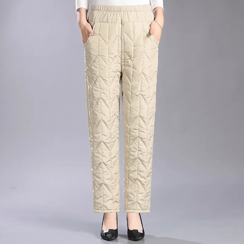 Winter Down Cotton Pants Women High Waist Thick Loose Casual Mom Straight Pants Pockets Trousers Ultralight Warm pants