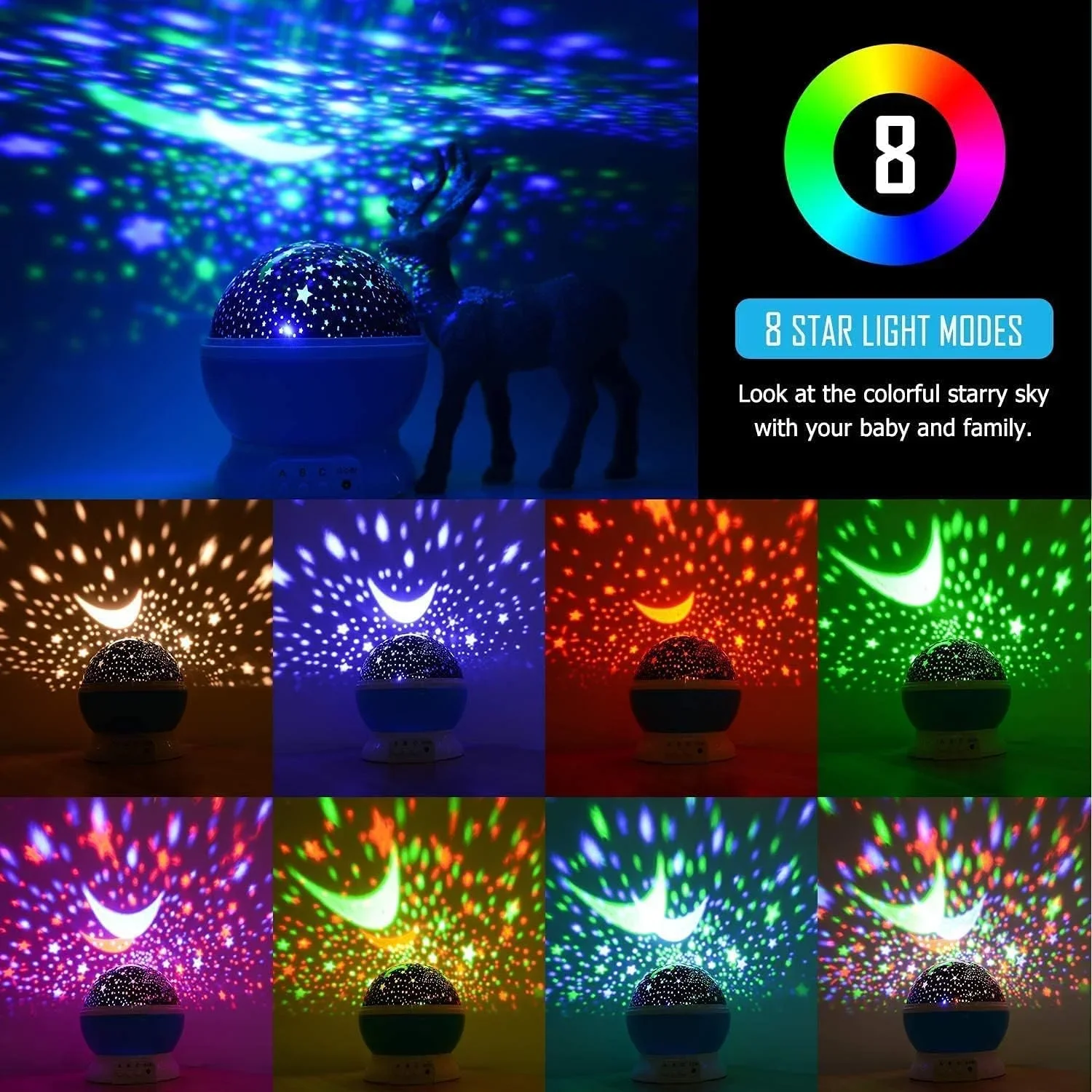 Projecteur de lune et d'étoile pour la décoration intérieure, lampe de nuit rotative résistante à 360, couleurs Proxy ReplLight, 1 pièce