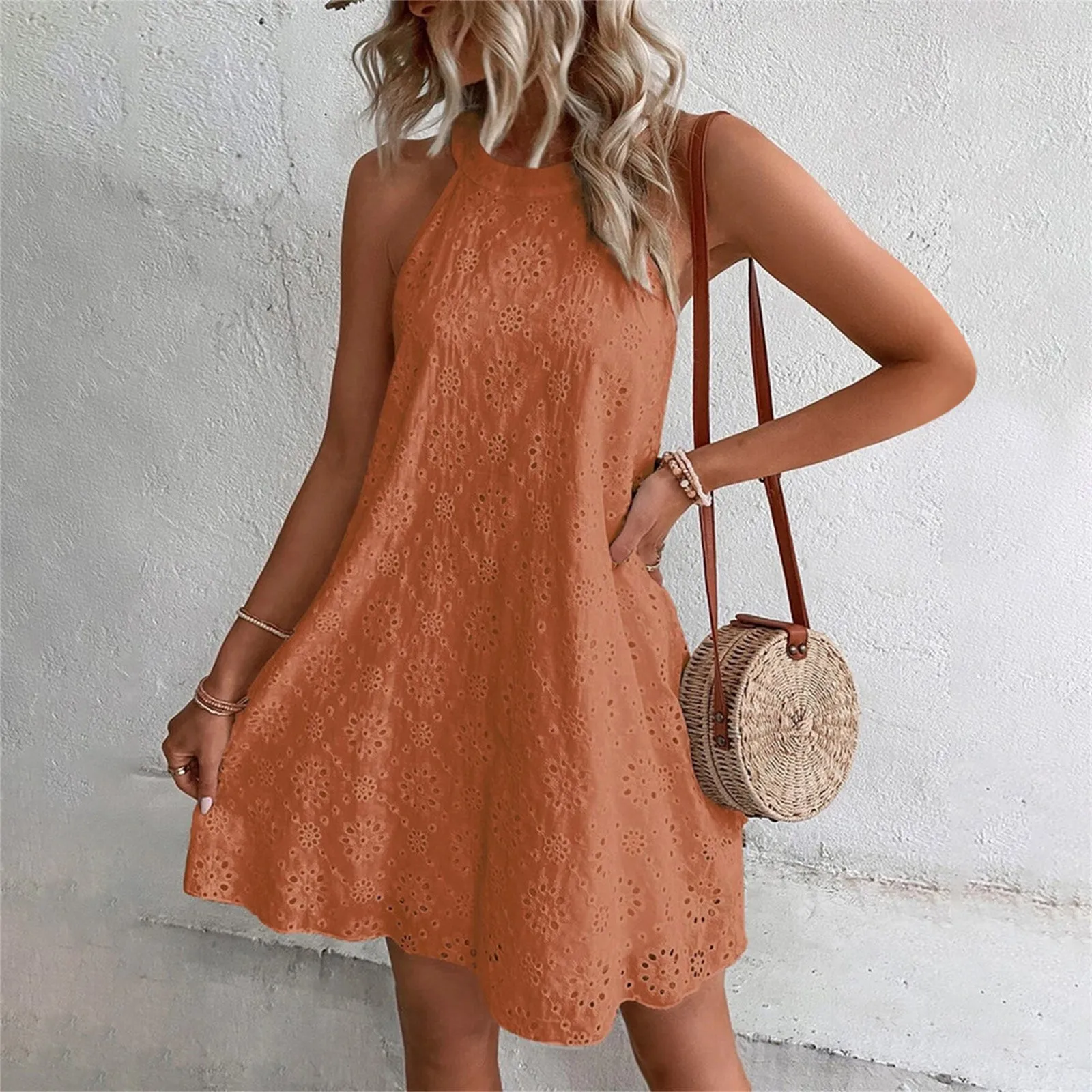 Fashion Trend Summer Women\'s Dress New Ladies Lace Solid Color Sleeveless Buttonless Dresses For Women 2023 Vestidos Robes