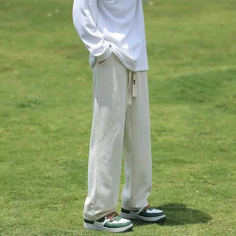 남성용 일본 다목적 리넨 캐주얼 바지 여름 얇은 긴 바지 트렌디 루즈 스트레이트 레그 바지