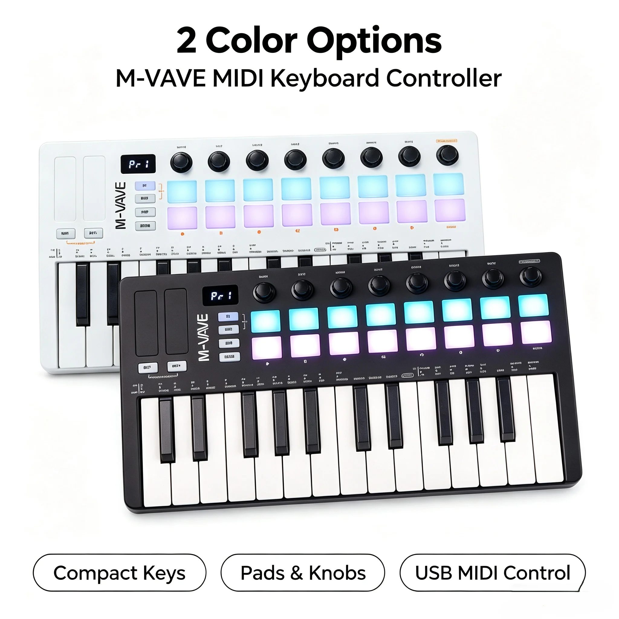M-VAVE SMK-25 II 25 Key Bluetooth MIDI Keyboard Controller with 16 RGB Pads, Rechargeable Wireless Synthesizer for Music Product