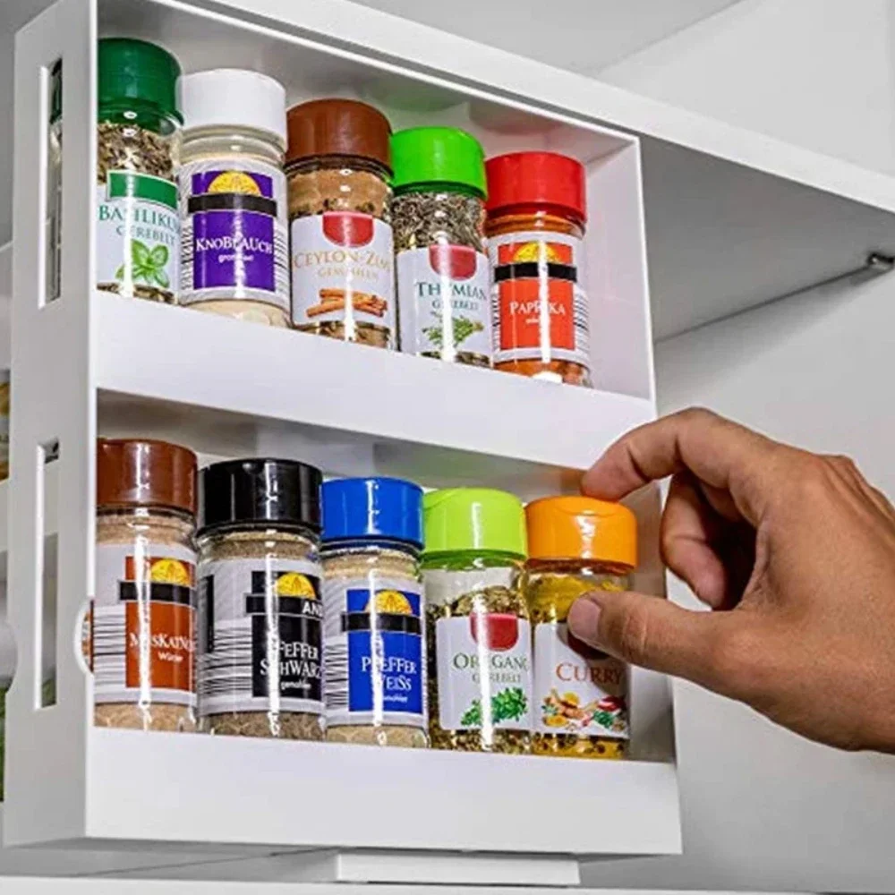 Spice Organizer Rack Multifunctioneel 2-laags roterend opbergrek Glijbaan Keukenkast Kastorganisator Keukenopbergrek