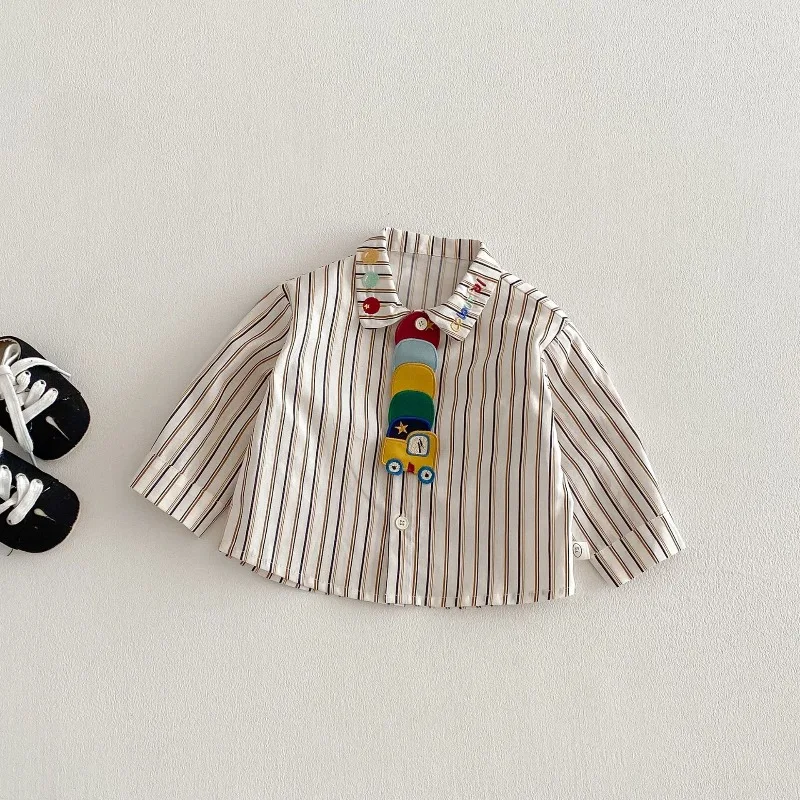 2026 frühjahr Neue Kinder Shirts Nette Engineering Fahrzeug Stickerei Blusen Jungen Drehen-unten Kragen Shirts Kinder Casual Tops – Detail 4