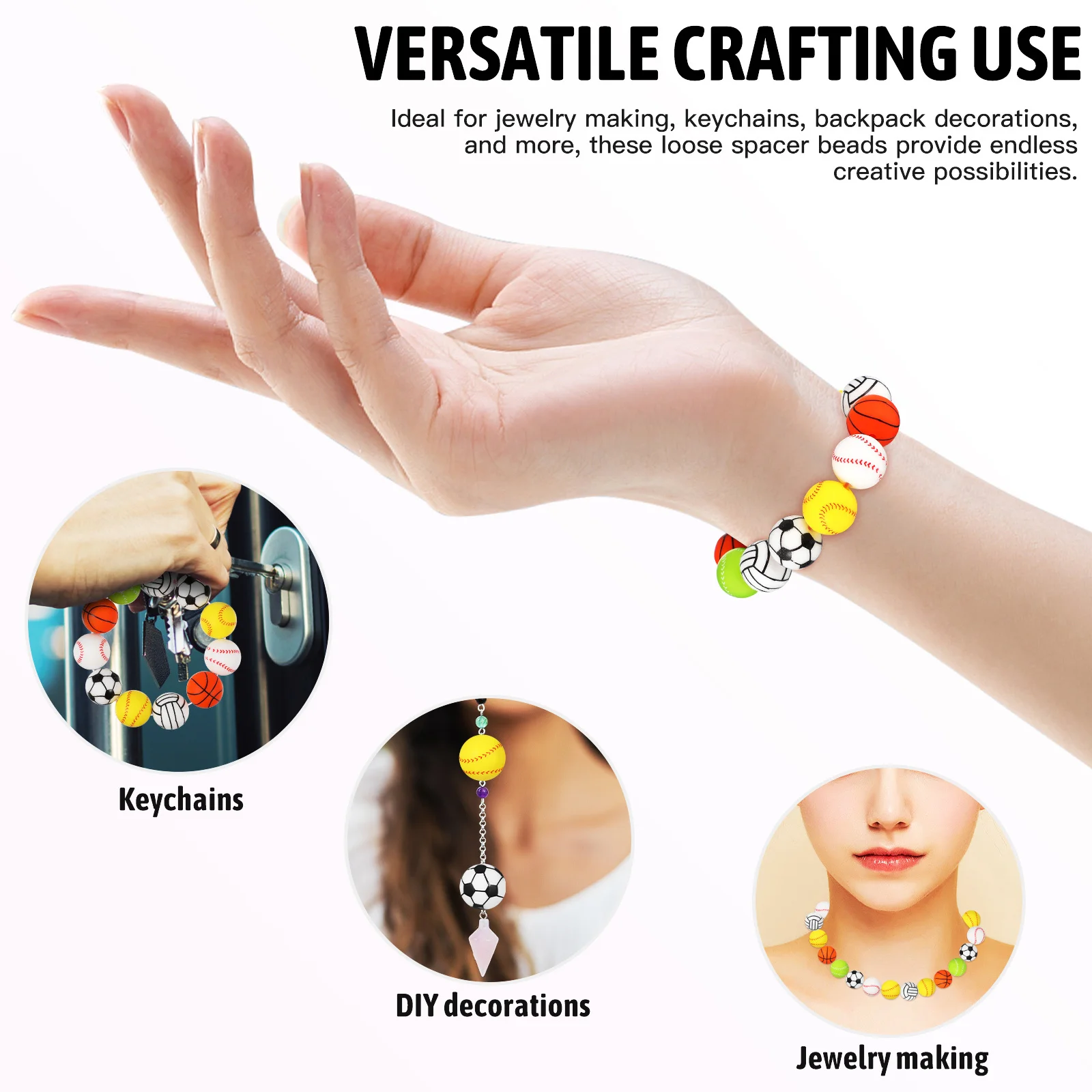 30Pcs Silicone Sports Ball Beads for Jewelry Making Basketball Baseball Soccer Charms Durable Loose Spacer Beads