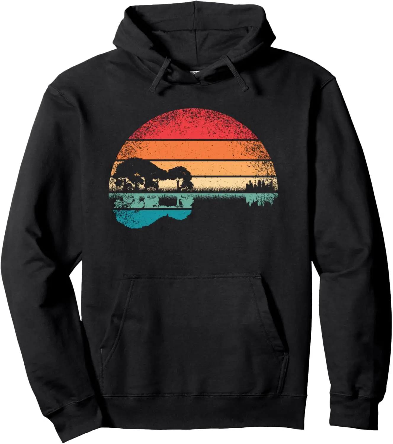 Retro Acoustic Guitar Lake Sunset Guitarist Music Lover Rock Pullover Unisex Autumn Streetwear Tops Print on Demand Hoodies