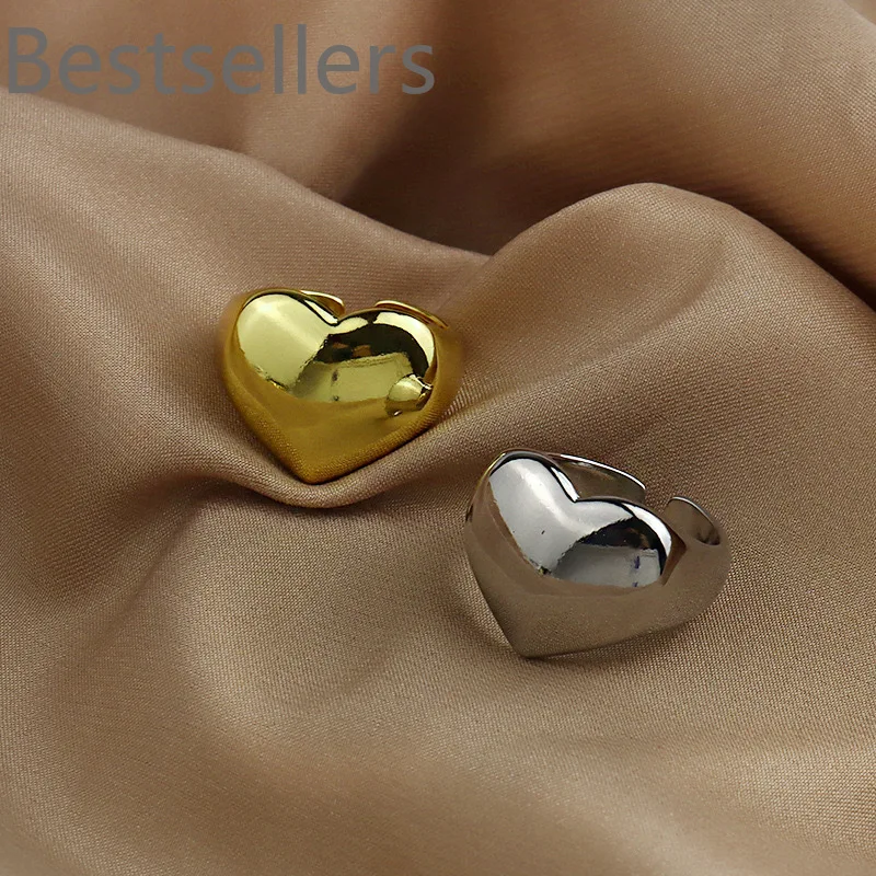925 Silver Rings for Women Fashion Geometric Handmade Irregular Gold Heart Ring Party Christmas Gift