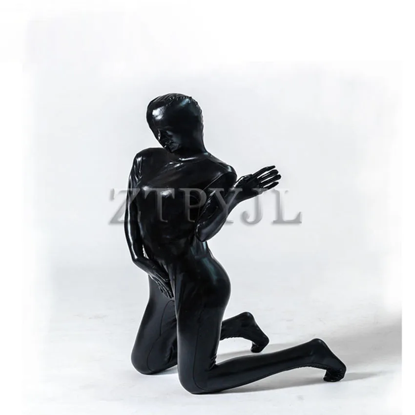 Full Cover Rubber Catsuit Jumpsuit With Hood And Toes Tow Way Zip Bodysuit Custom Halloween Plus Size S-2XL Black Color